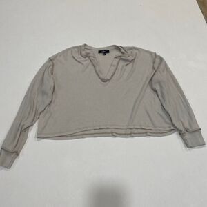 Lulus Ribbed Long Sleeve Knit Top Women’s Size S • Neutral Beige V-Neck Cropped